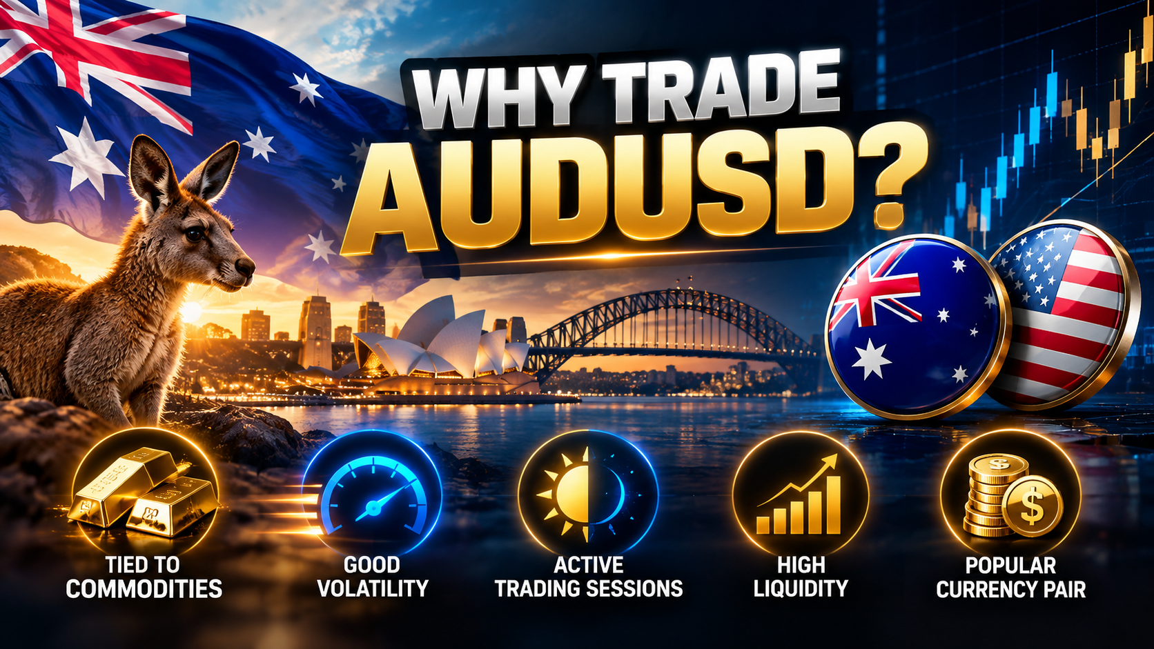 Why Trade AUD USD Why trade AUD USD: commodity linked currency pair with active sessions and high liquidity