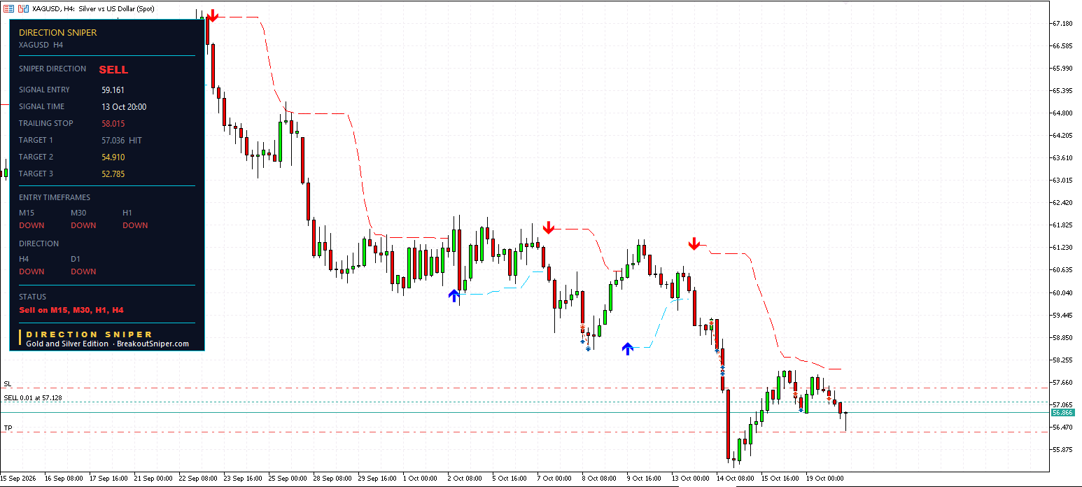Silver H4 panel, trailing stop in front of entry
